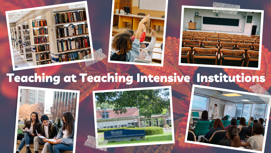 Composite image of six scenic and individual photos promoting Teaching at Teaching Intensive Institutions conference